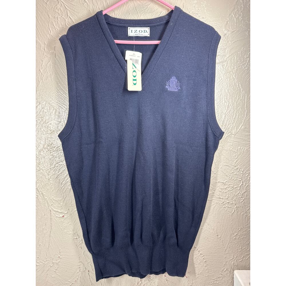 IZOD Classic‎ Navy V-Neck Sweater Vest Preppy Golf Classic Made USA Large NWT